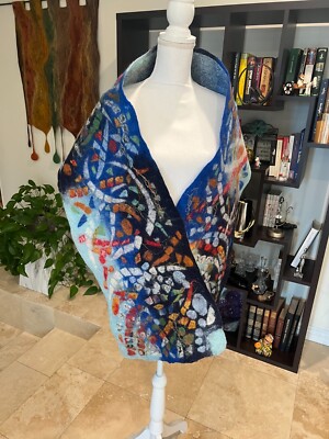 Nuno Felt Art-to-wear Scarf/Wrap  Wool Mosaic  Handmade by LK_ART