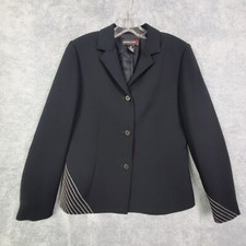 Sandra King Womens Blazer Jacket Size Med Petite Black Single Breast Polyester