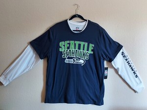 NFL Football Team Apparel Seattle Seahawks XL 2 T Shirts Blue+White Long Sleeve 