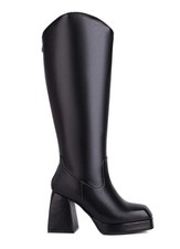 Square Toe knee boots Chunky block heel boots platform 90s style trendy 9