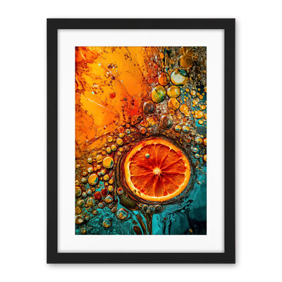 Abstract Liquid Paint Dried Orange Fruit Slice Framed Art Print Picture 18X24