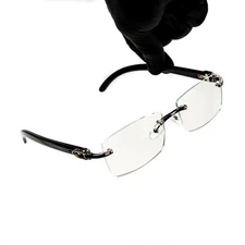 Silver Frame Eye Glasses Black Arm Rectangle Hip Hop Clear Lens Rimless Glasses