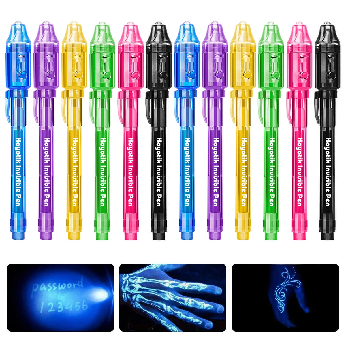 7 Pcs UV Light Pen Set Invisible Ink Pen Kids Spy Toy Pen with