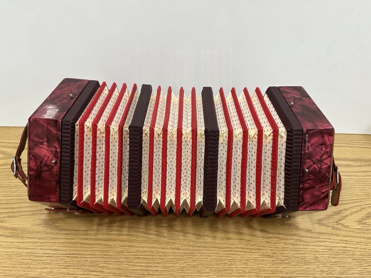 Vintage Concertina / Accordion Made in Italy, Red Pearl Cellulose