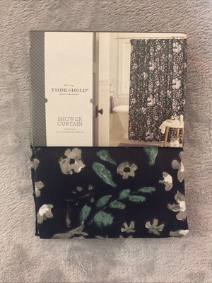 Threshold Dark Floral Fabric Shower Curtain 100% Cotton 72'' x 72'' NEW
