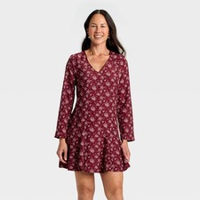Women's Bell Long Sleeve Godet Mini A-Line Dress - Universal Thread Burgundy