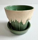 Vintage McCoy Pottery Green Icicle Drip Planter 115 With Attached Saucer 4”