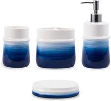 Navy Blue Bathroom Accessories Set, 4-Piece Blue Ceramic Bathroom Decorations Ac