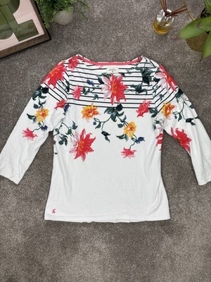 Joules Mariners Grade Langarmshirt 10 weiß gestreift Blumen maritim französisch