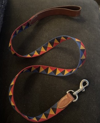 Authentic Hermès Medor dog leash with geometric pattern and leather handle. 47 