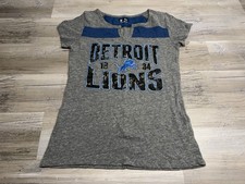 Detroit Lions Womens V Neck T Shirt Size Large Gray Short Sleeve NFL Football