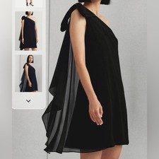 NWT Lauren Ralph Lauren Black Kyrella Georgette One Shoulder Cocktail Dress sz18