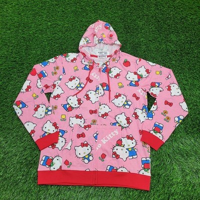 Sanrio Hello-Kitty AOP Zip Hoodie Womens L/XL 21x28 Lightweight