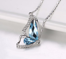 Collana Donna Argento Farfalla Ciondolo Swarovski Vari Colori Idea Regalo
