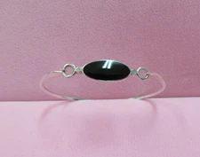 6.5"  BOMA 925 Sterling Silver Onyx Hook On Bangle