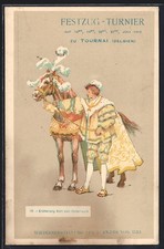Old postcard illustrator Tournai, pageant tournament 1913, Archduke Charles of Austria 