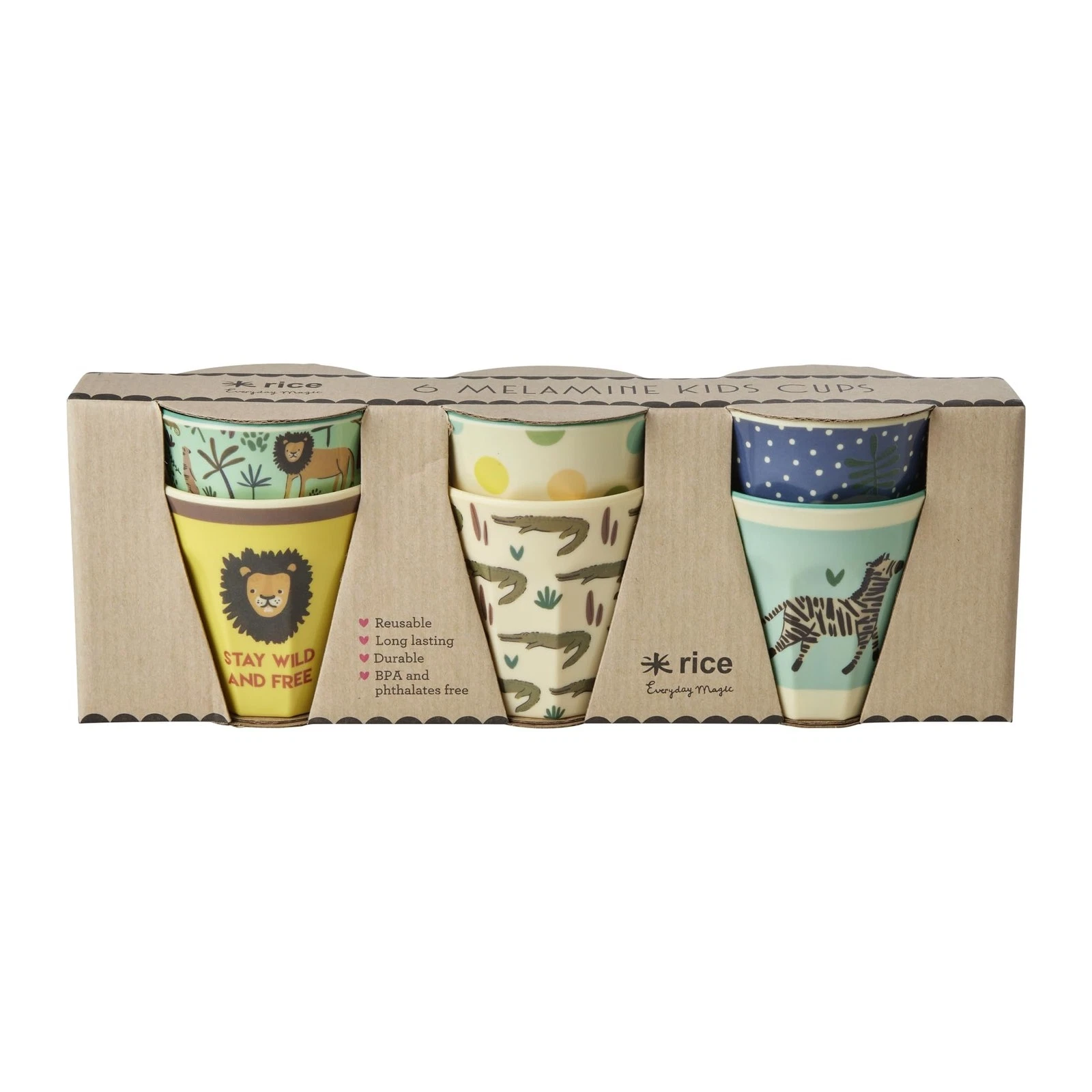 Rice - 6 Pcs Small Melamine Kids Cups -Jungle Print Blue