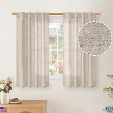 BGment 45" Short Linen Curtains - 2 Panel Set, Semi Sheer Rod Pocket Drapes