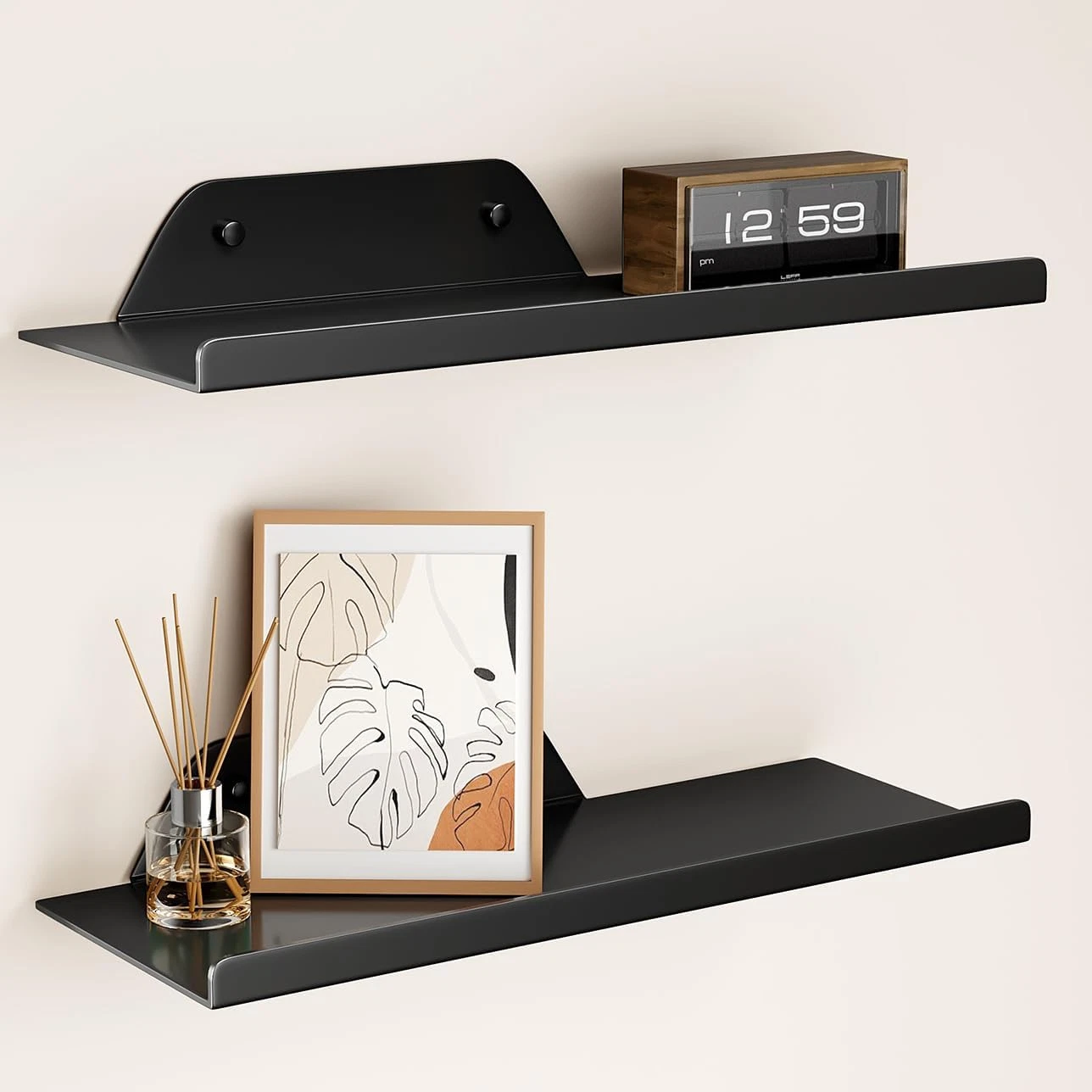 Floating Shelves for Wall, Wall Shelves, Off Center Metal Shelves for Living Roo