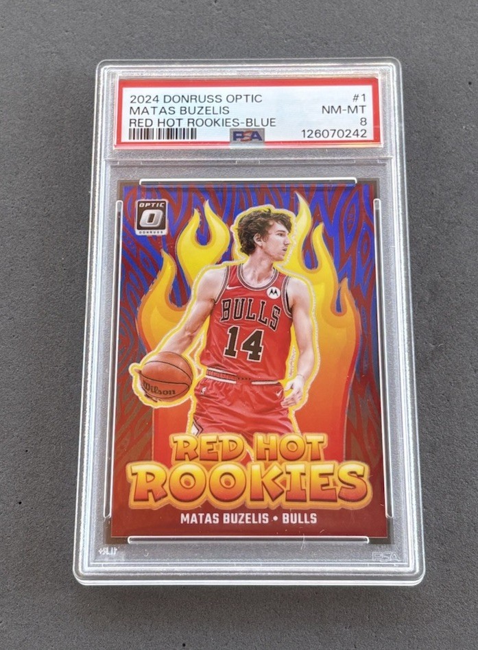 MATAS BUZELIS 2024-25 DONRUSS OPTIC RED HOT ROOKIES BLUE RC /49 PSA 8 Q3884