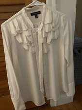 Banana Republic White Collared Ruffle Front Button-Up Blouse XS
