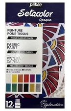 Pebeo Setacolor Shimmer Fabric Paint 12 x 20ml For Light & Dark Material Textile
