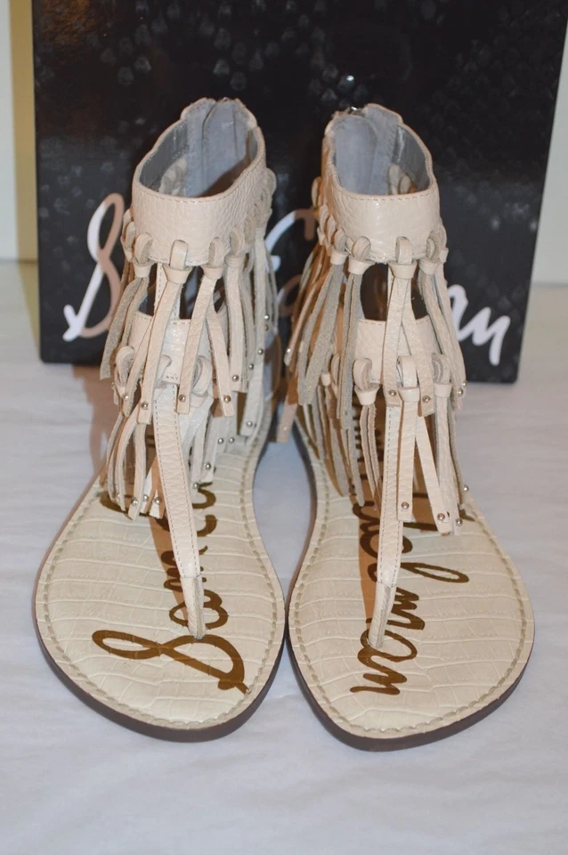 New $130 Sam Edelman Griffen Ivory Leather Sandal Fringe Thong Boho 6.5 - Image 2 of 4