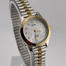 Timex Indiglo Watch Womens Pearl Look Dial 25mm Two Tone Case Band Quartz Analog