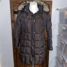 Lands End Women’s Black Full Zip Down Filled Hooded Puffer Jacket Size Uk S