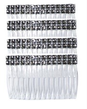 4 pack of Black Clear Grip Hair Combs Slides 7cm with Diamontie Diamante effect
