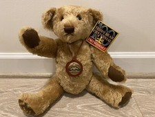 NWT 17 FAO Schwarz Centennial Teddy Bear w Brass Medallion Jointed Gold 2002