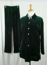 Worthington Women's 2PC Green Pant Jacket Shirt Set Sz M