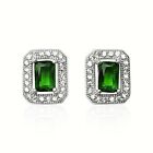 1.75 ct. Genuine Emerald Princess Halo Stud Earrings in Sterling Silver