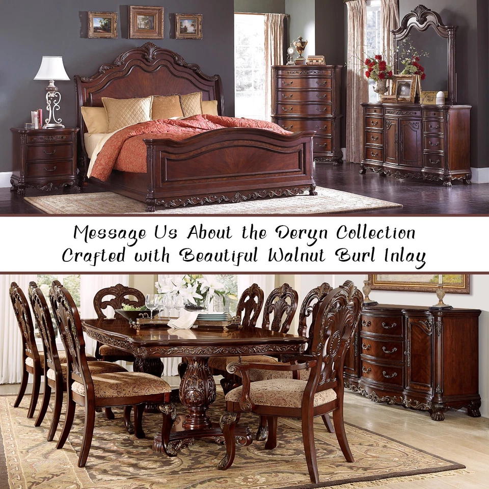 NEW Formal Dining 87"-115" Extendable Table & Chair Cherry Brown Traditional Set - Image 4 of 4