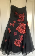 COAST STUNNING BLACK RED SILK BEADED OCCASION DRESS SIZE 8 VGC