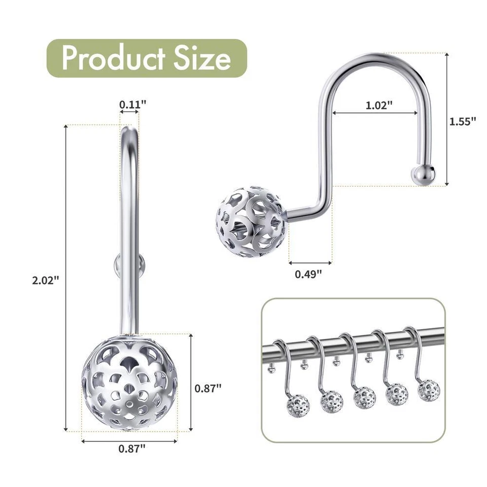 12PCS Metal Shower Curtain Hooks Shower Curtain Rings Rust Proof Black - image 3 of 4