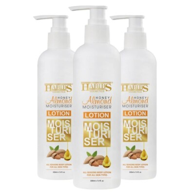 Habibs Honey Almond Moisturiser Lotion Natural 660ML For Silky Smooth Skin Pack3