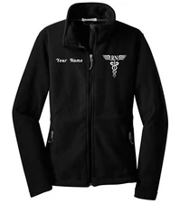 Personalized RN Embroidered Caduceus Zip Fleece Jacket Comfortable Nurse Apparel