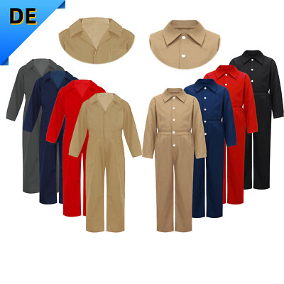 DE Kinder Baumwolle Overalls Turndown Jumpsuit Arbeitsoverall Cosplay Dress-Up