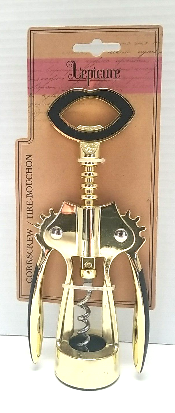 L’epicure Winged Corkscrew Wine Bottle Opener Gold Plated Finish Non-stick New-image