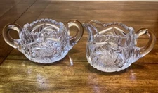 American Brilliant Period Cut Glass Sugar Creamer Set Handle Antique Hand Cut