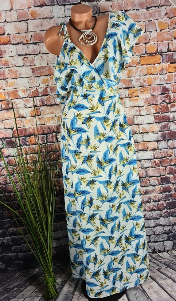 WIYA ITALY MAXI BODENLANGES KLEID BLÜTEN ASYMMETRISCHE ÄRMEL M 36