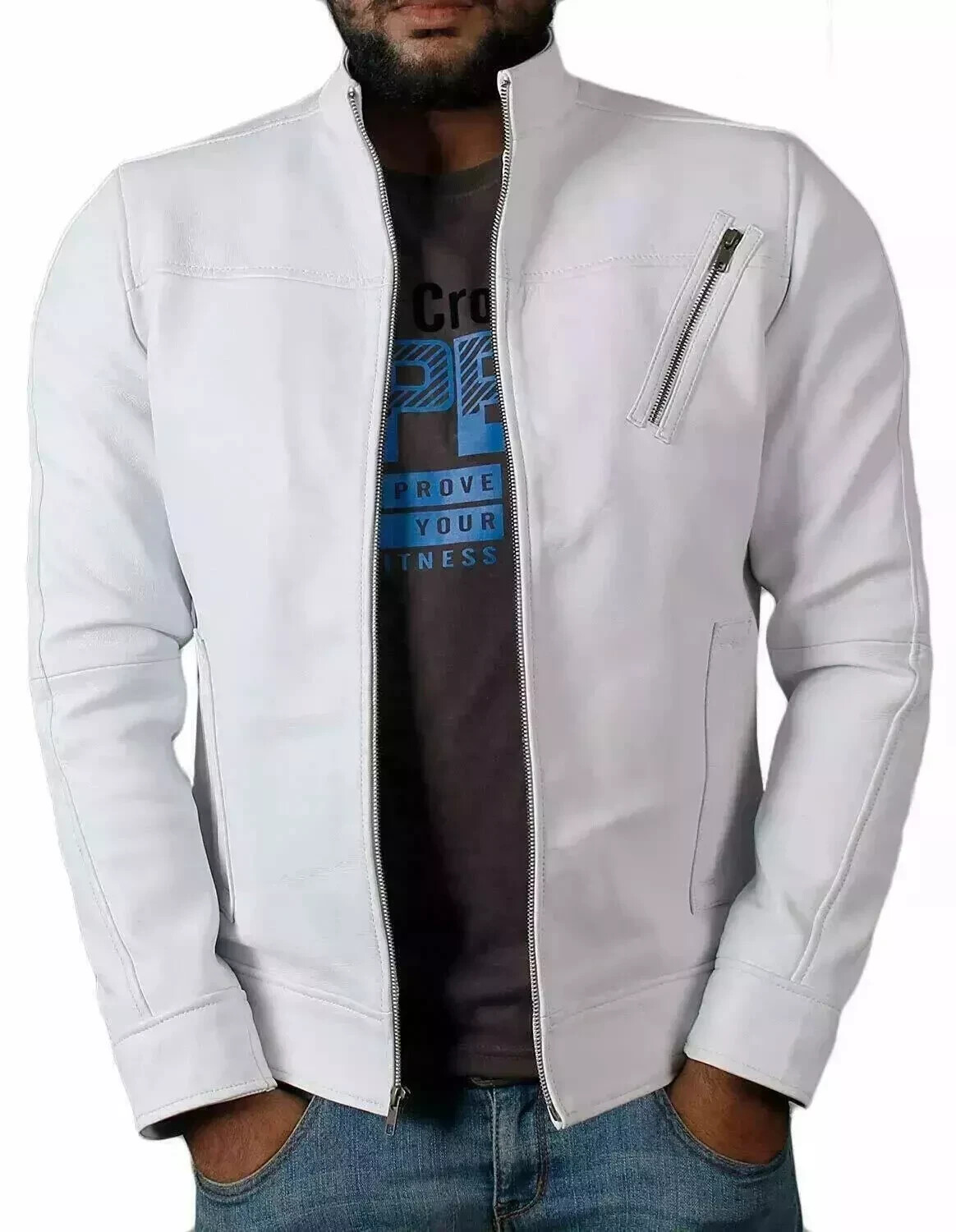 Men's Leather Jacket Genuine Biker White Stylish Lambskin Handmade Motorcycle