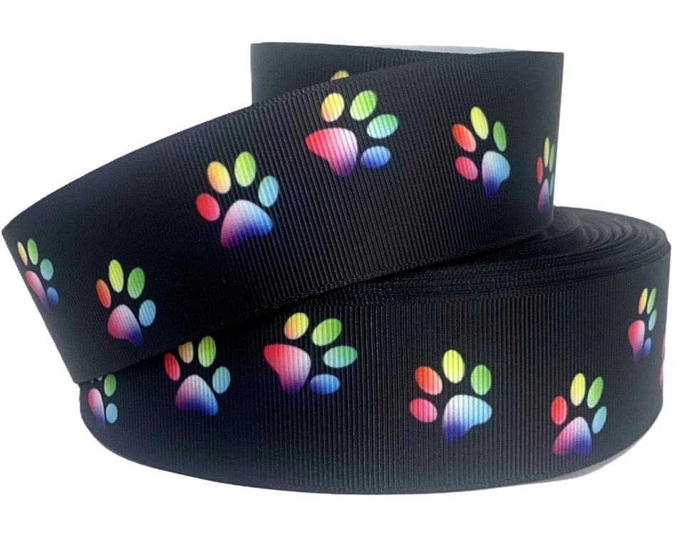 GROSGRAIN RIBBON 7/8", 1.5" Dog Paw Print for Gift Decoration Hair bows Collar - Image 4 of 4