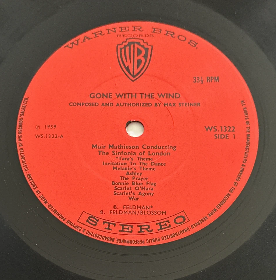Gone With The Wind- Original Motion Picture Score 1959 Vinyl LP W1322 VG+ / EX - Image 4 of 4