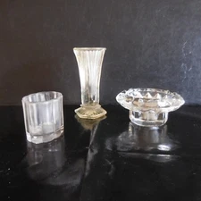 3 Glass Objects Vase Candle Holder Miniature Design Art Deco France N3409