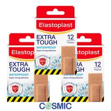3 X Elastoplast Extra Tough Strong Adhesion Waterproof Fabric Plasters Strips 12