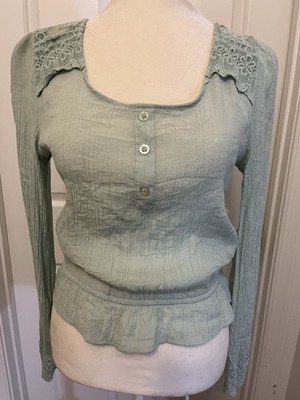 MINE Women s Size M Light Green Long Sleeve Blouse Top