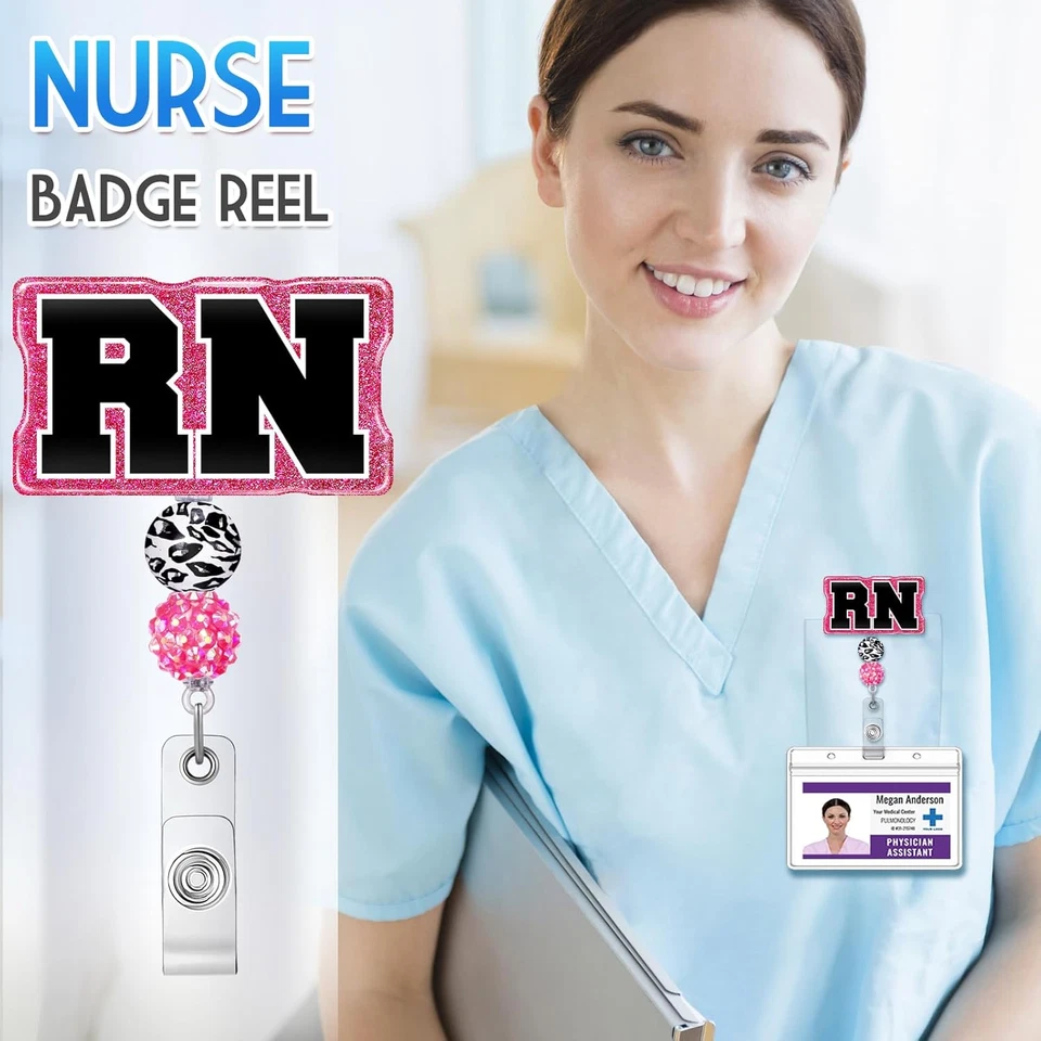 Soporte de carrete de insignia RN retráctil con clip de identificación para enfermera enfermera etiqueta de nombre tarjeta Cu Foto 2 de 4
