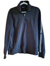 Women's Michael Kors Quarter Zip Black Sweatshirt Size Large Logo Sleeve